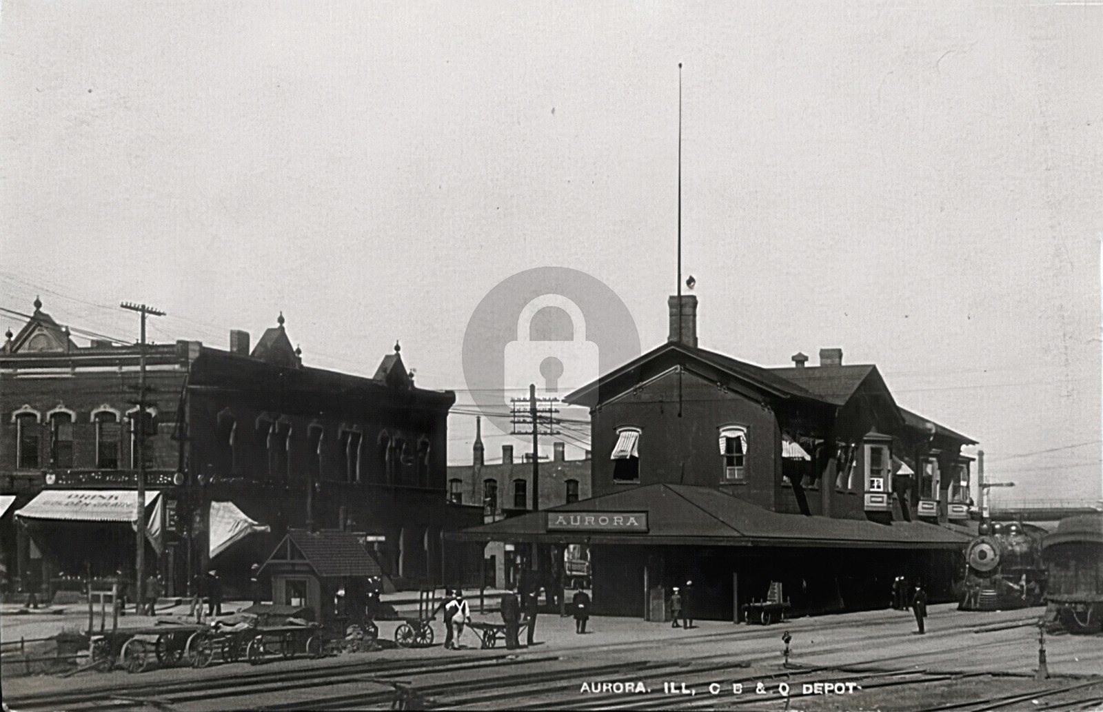 Aurora IL c1908 C B & Q Chicago Burlington Quincy Depot RPPC Postcard COPY