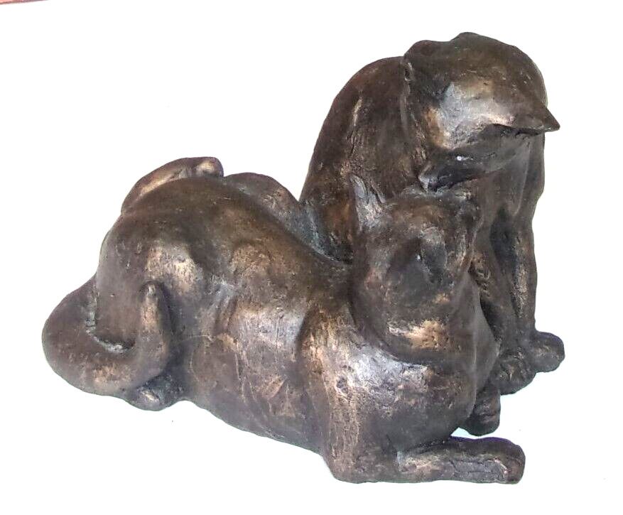 Vintage Frith Sculpture Paul Jenkins Brn/Blk Snuggling Double KITTY CAT Bronze