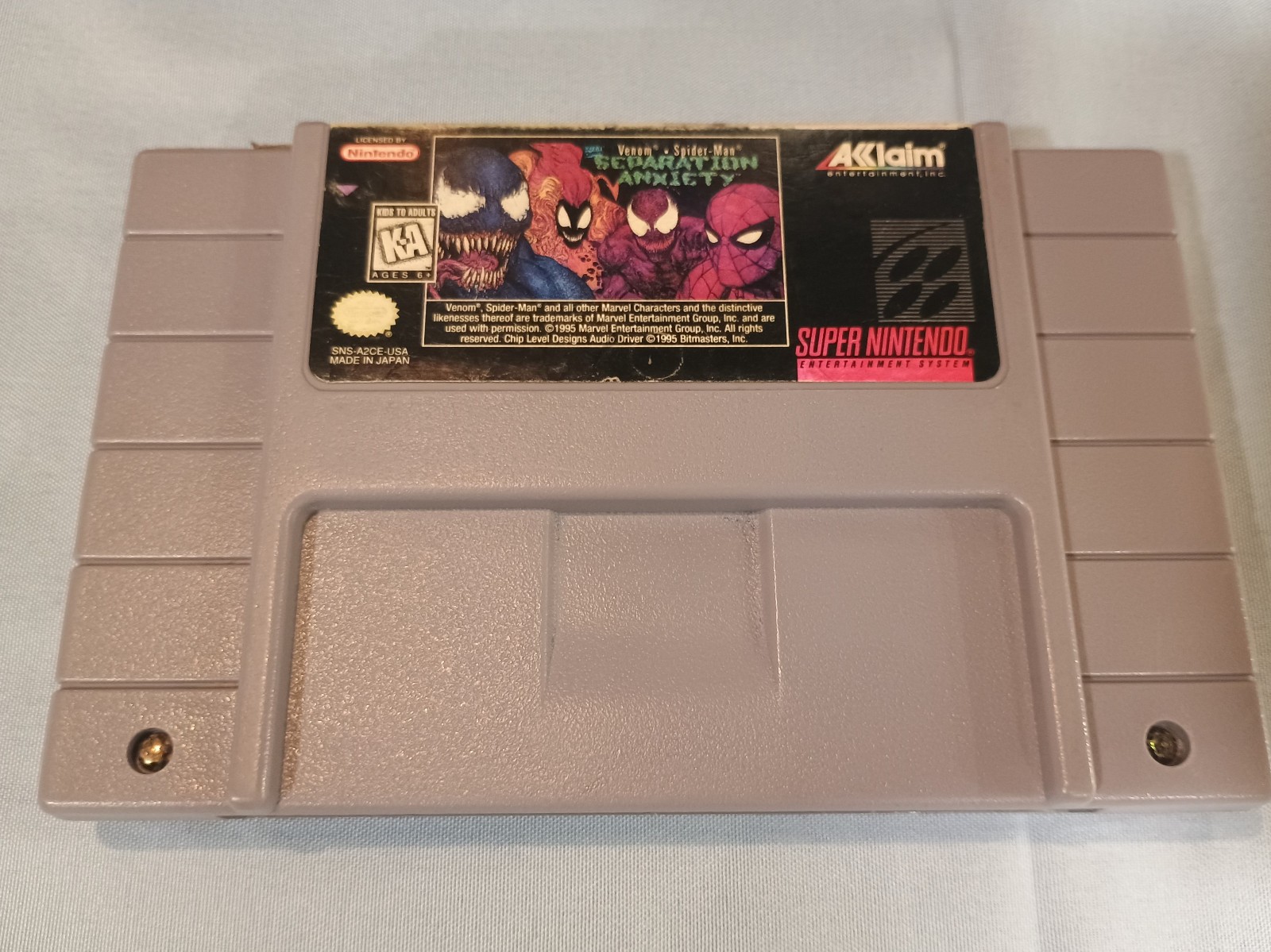 Super Nintendo Venom Spider-Man Separation Anxiety Cartride SNES NTSC Authentic