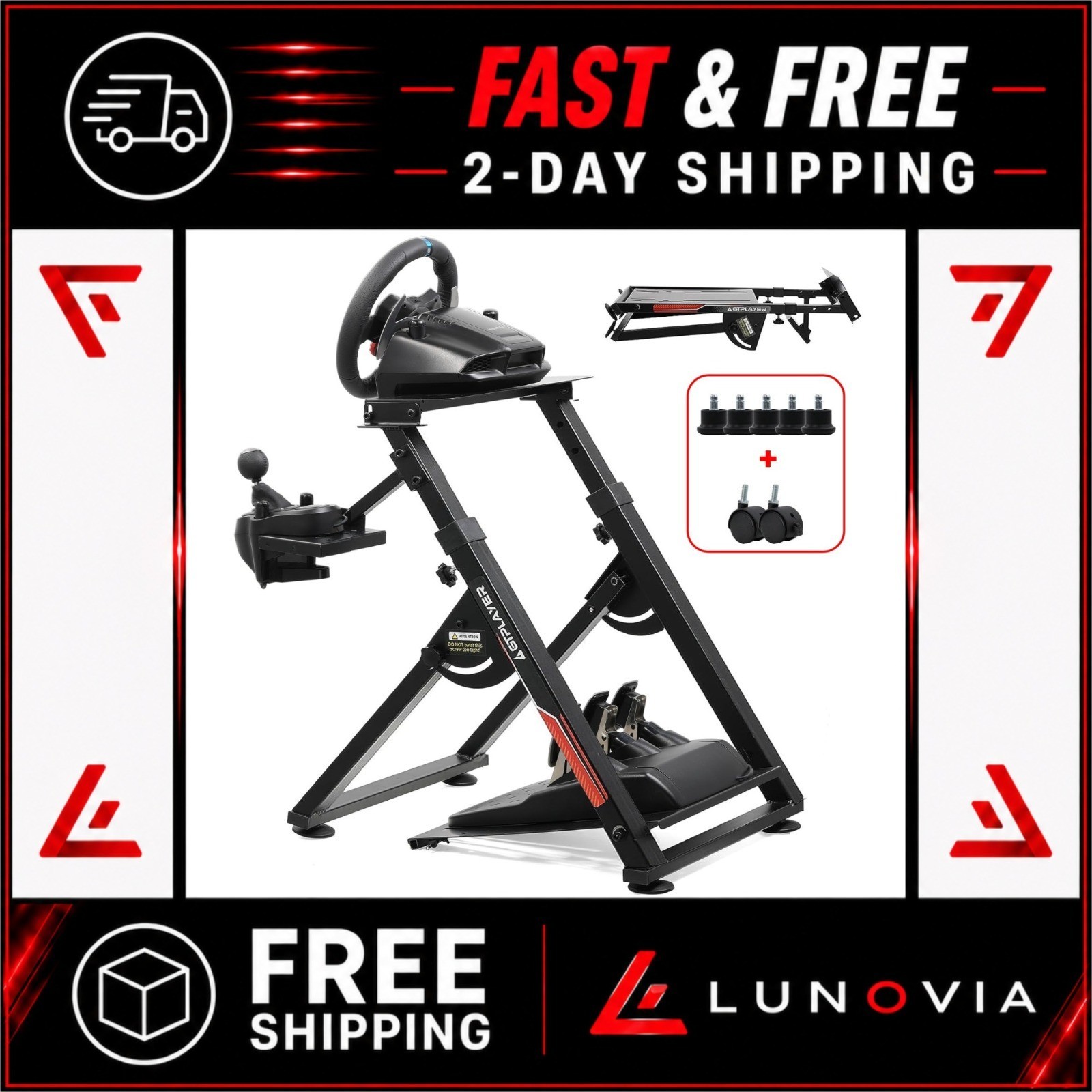 GTPLAYER Sim Racing Wheel Stand Cockpit for Logitech G29 G920 G923 Black