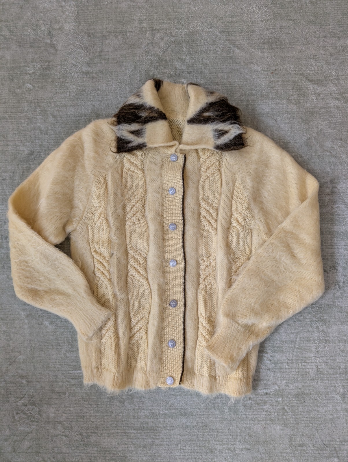 Vintage 1960 Squaw Valley Olympics Mohair Sweater Cardigan She-Wolf Buttons M/S