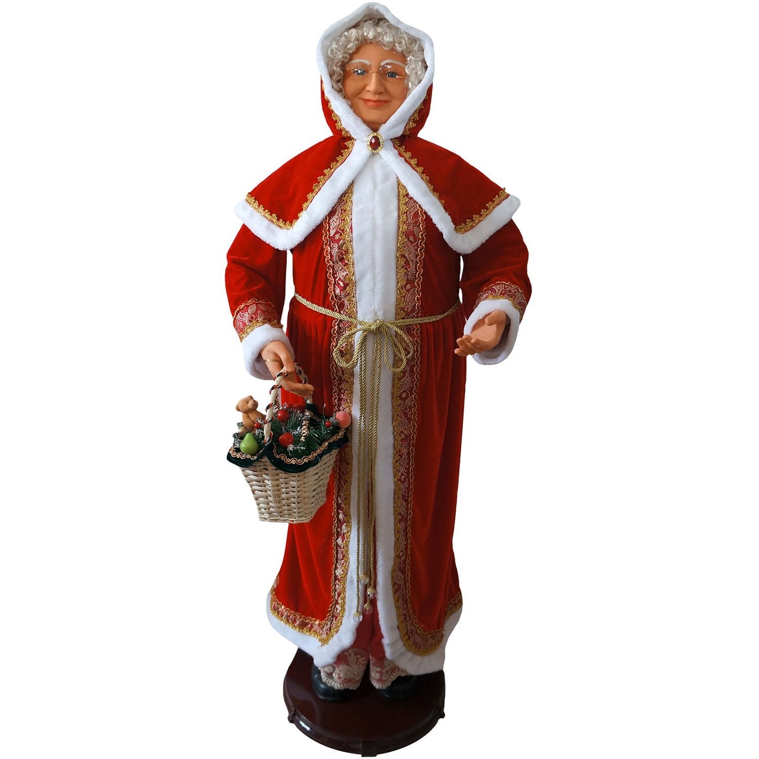 Fraser Hill Farm 4.8 ft Life-Size Dancing Mrs. Claus with Basket Animatronic Fig