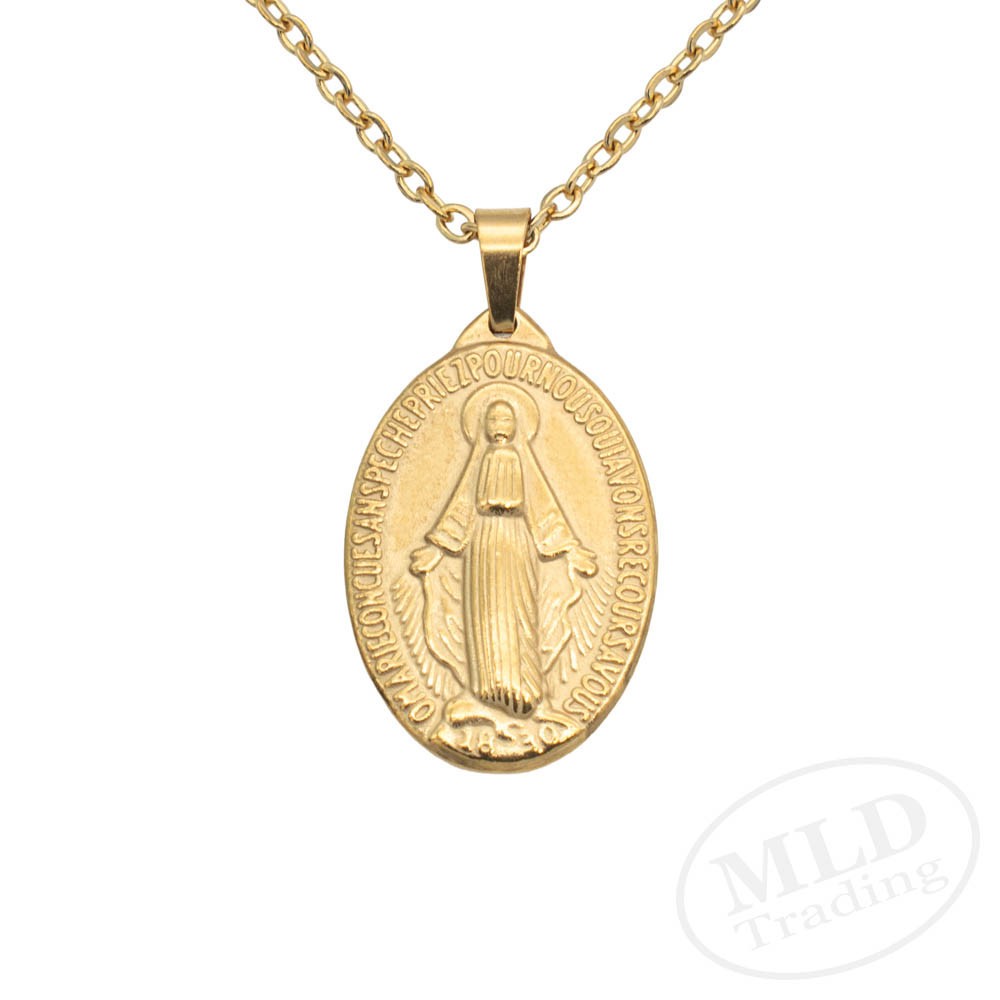Gold Miraculous Medal Necklace – Stainless Steel Catholic Pendant 18