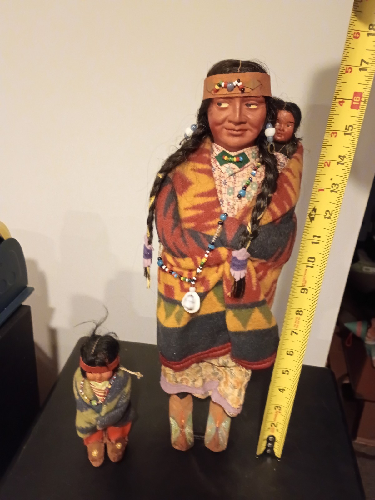 Vintage Skookum Bully Good Indian Squaw Doll with Papoose baby & Toddler 17