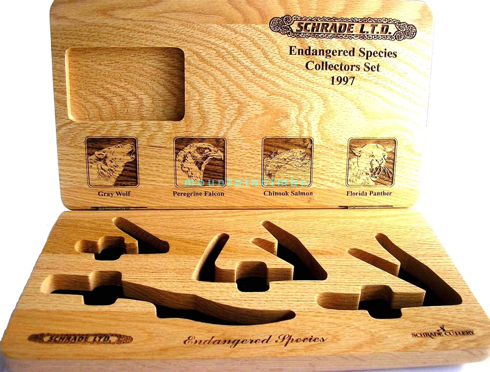 Schrade USA RARE Yr 1997 Oak Wood Box Knife Special Collector Endangered Species