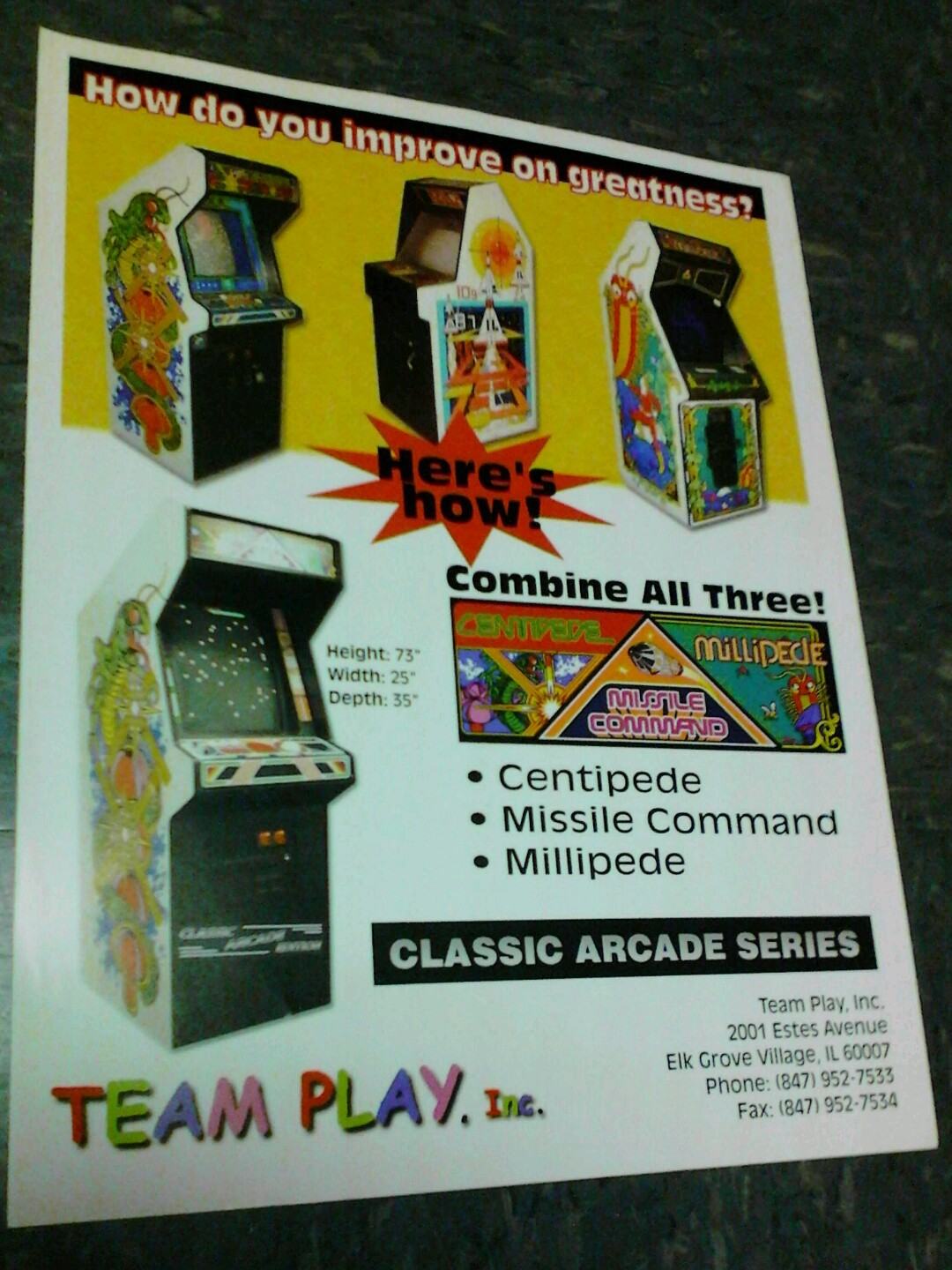 Team Play 3 IN 1 CENTIPEDE, MILLIPEDE, MISSILE COMMAND flyer- good original