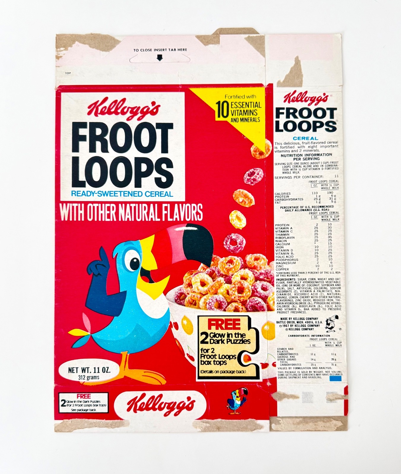 Vintage 1978 Kellogg\'s Froot Loops Cereal Box Glow in the Dark Puzzles Premium