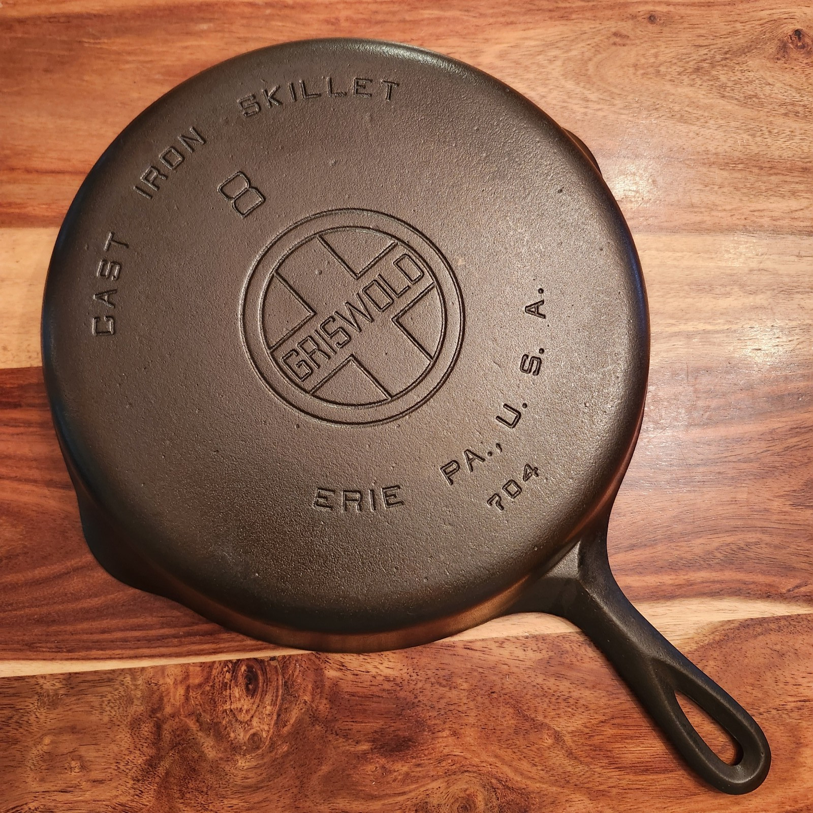 Griswold #8 Cast Iron Skillet 704, Large Block Logo, EPU, Restored, Sits Flat