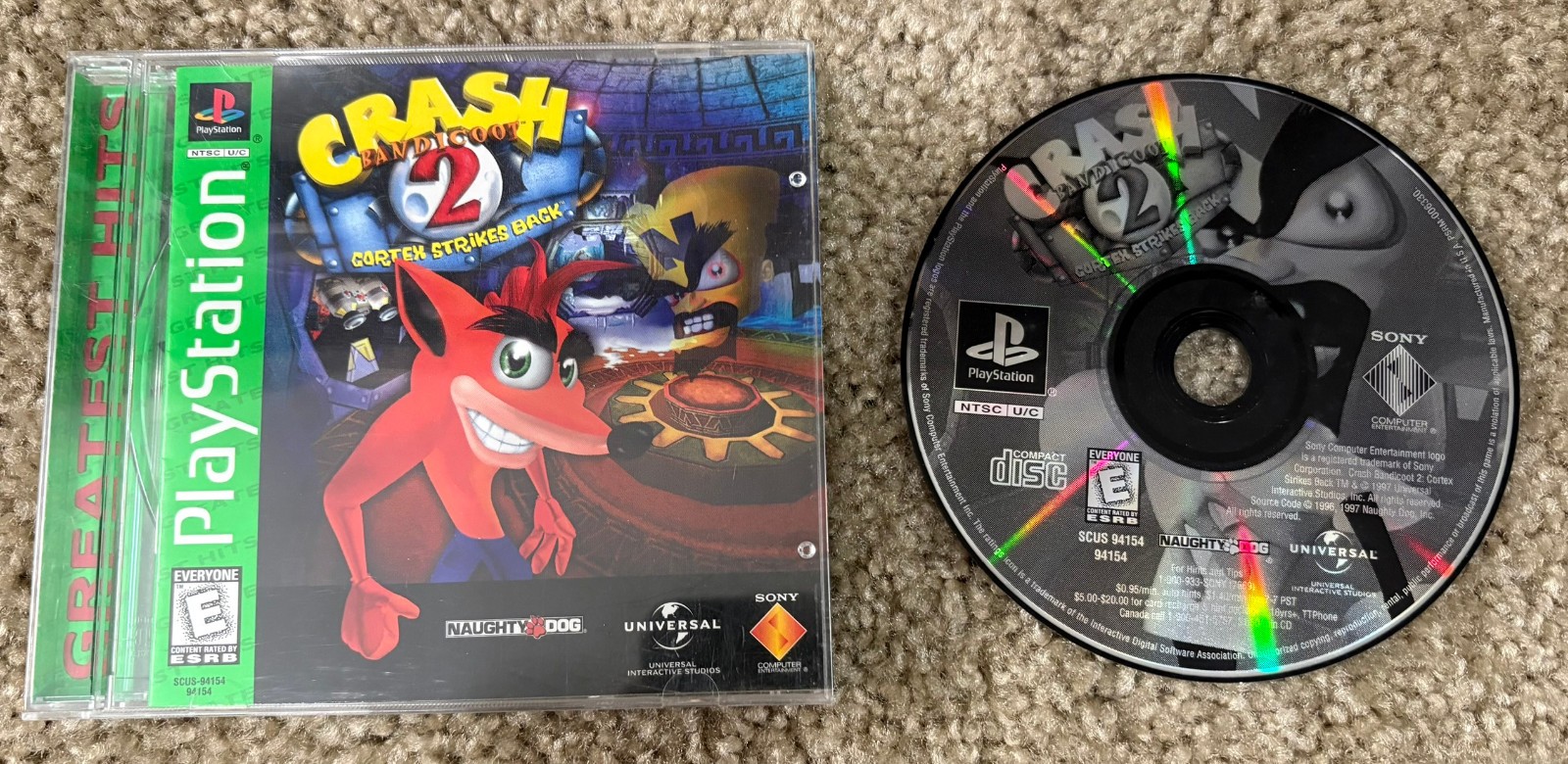 Crash Bandicoot 2 Cortex Strikes Back PS1 Greatest Hits CIB w/ Manual Tested