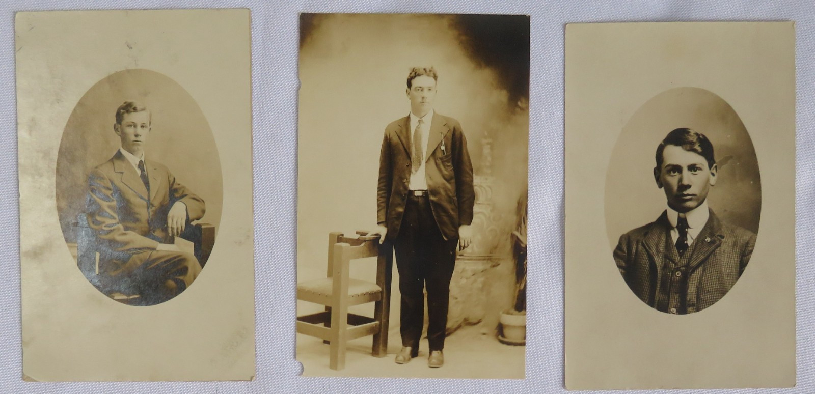 3 RPPC Men early 1900s. Postcards not posted.