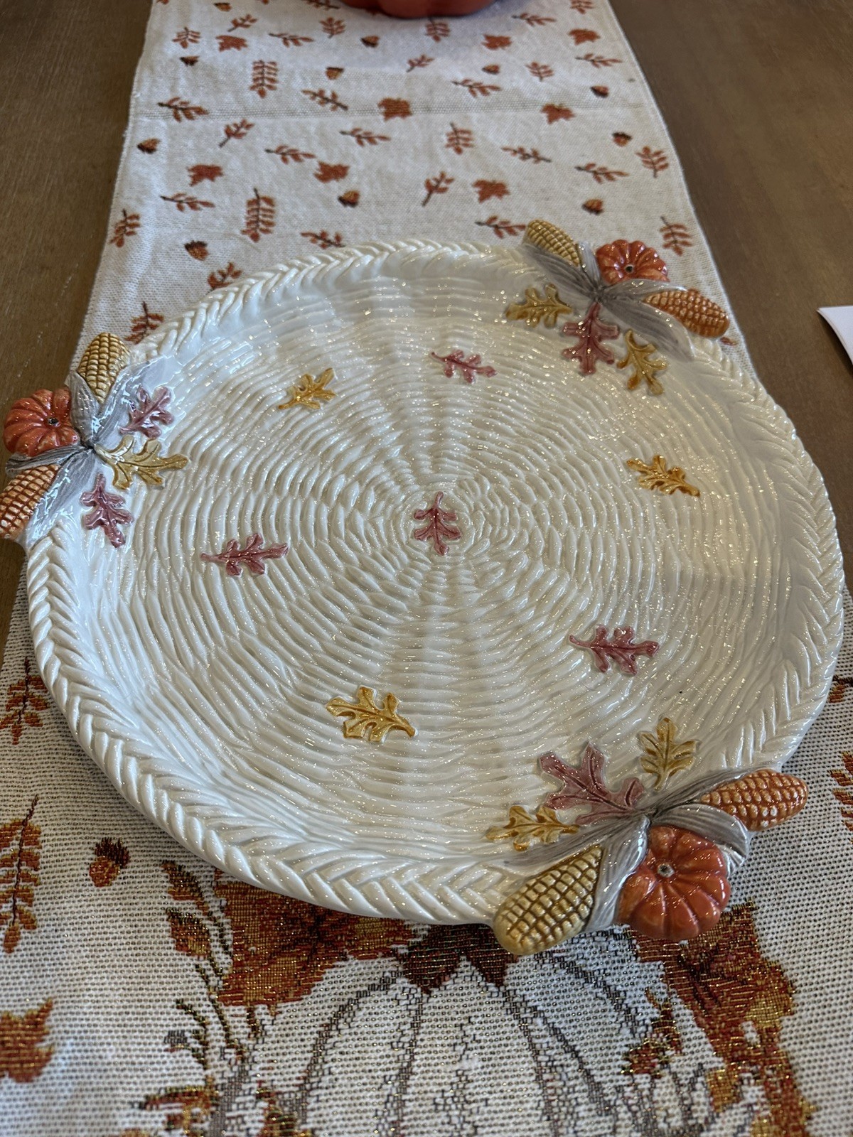 Vtg FITZ & FLOYD Pilgrims Progress 13” Platter Fall Autumn Thanksgiving