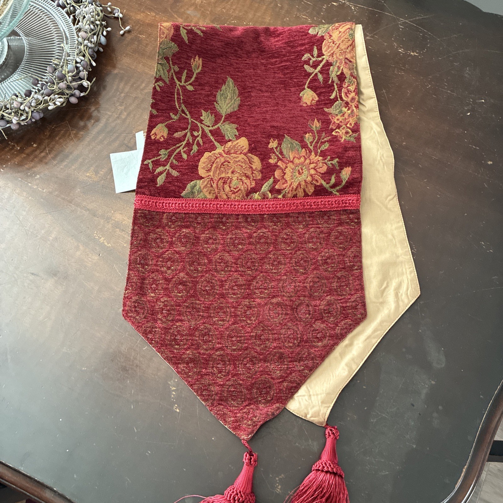 Vintage MWW Market Burgundy Tapestry Table Runner  13”x 72” Beautiful Fall
