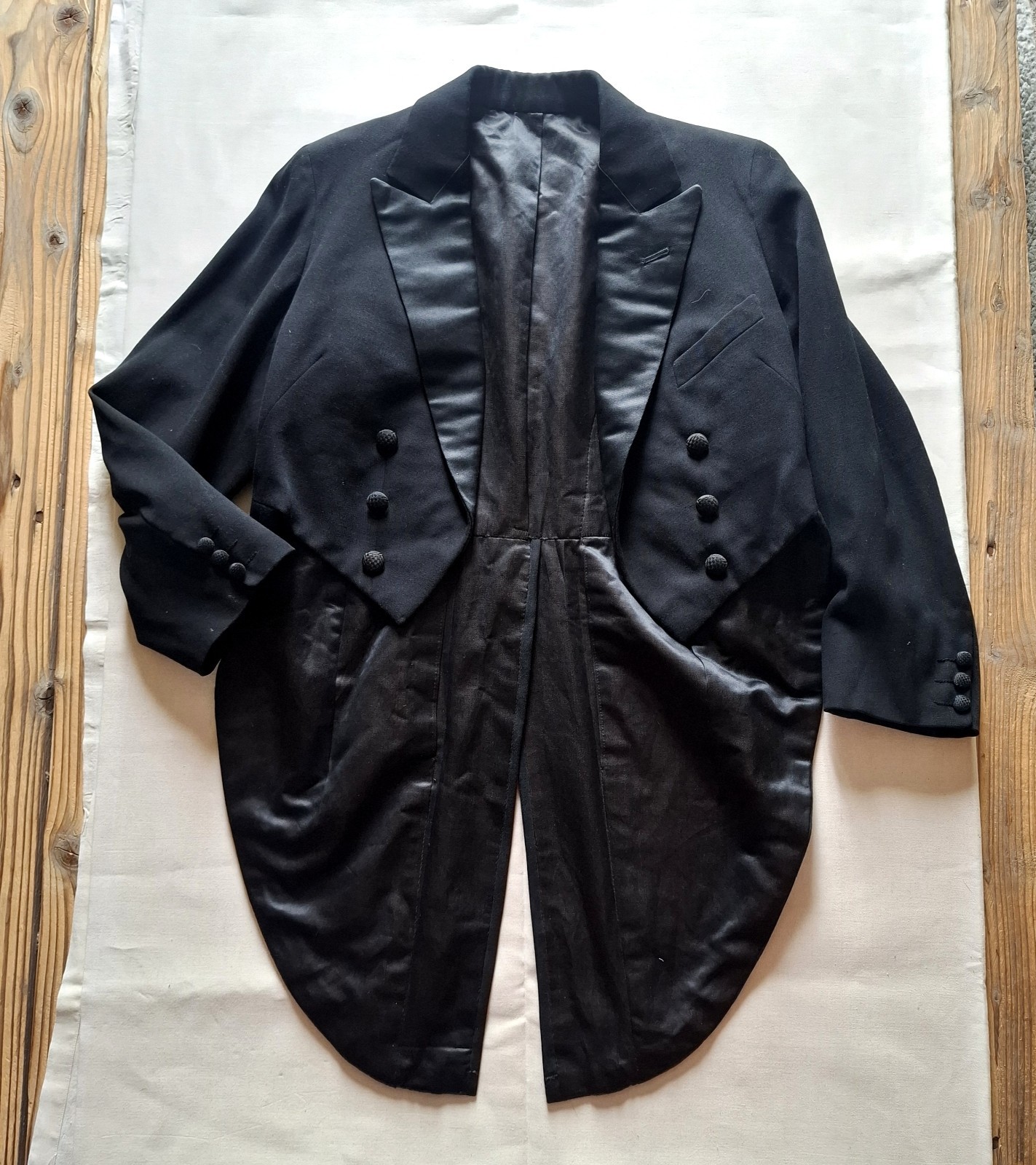 Antique French Tailcoat 1900s 1920s Black Formal Evening Coat M