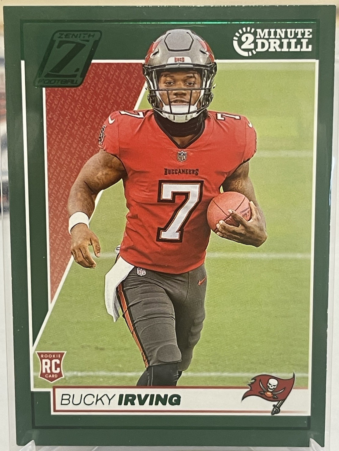 2024 Panini Zenith Bucky Irving Green 2 Minute Drill RC Buccaneers #116 Rookie