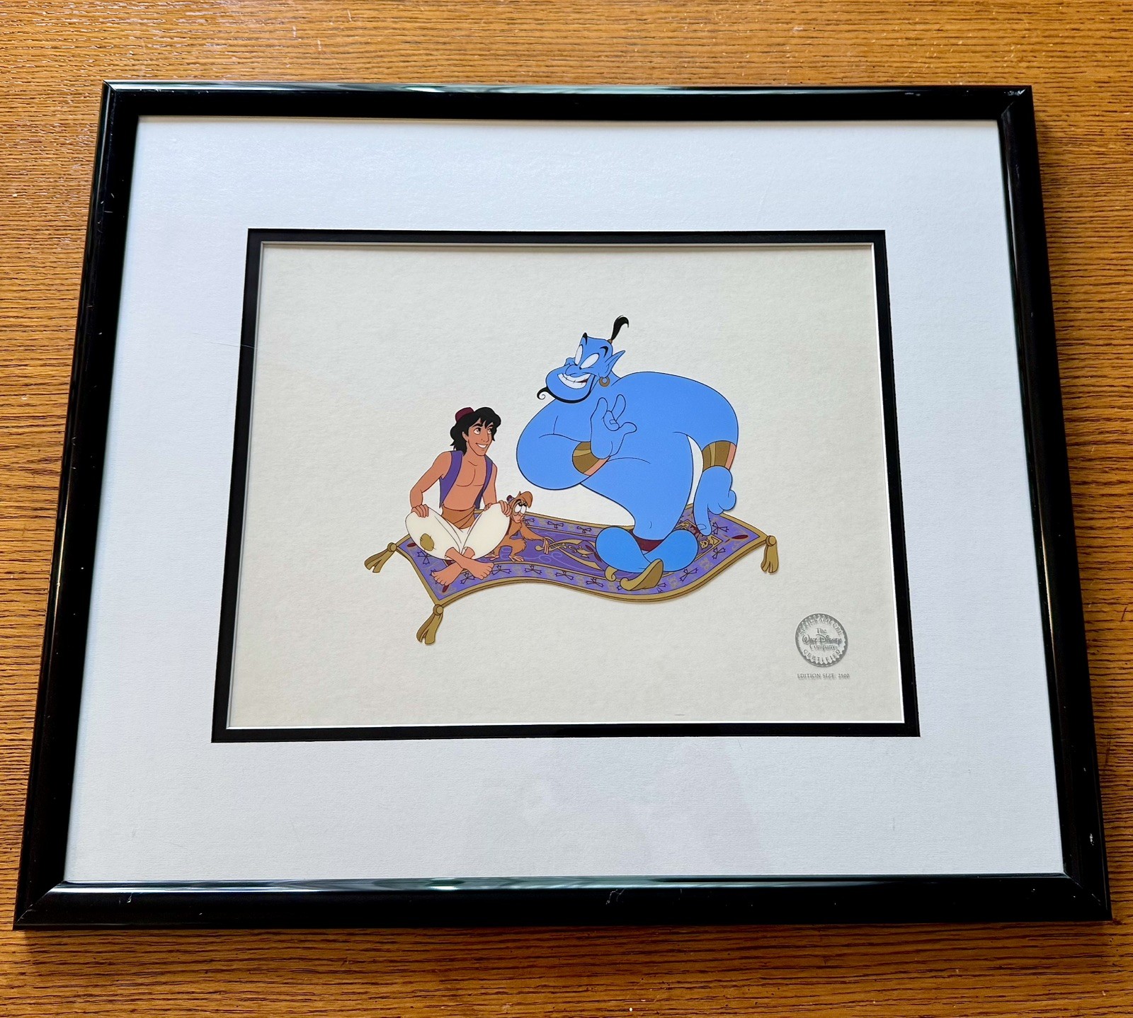 Disney Aladdin Serigraph Cel - Genie & Magic Carpet - Framed with COA (1992)