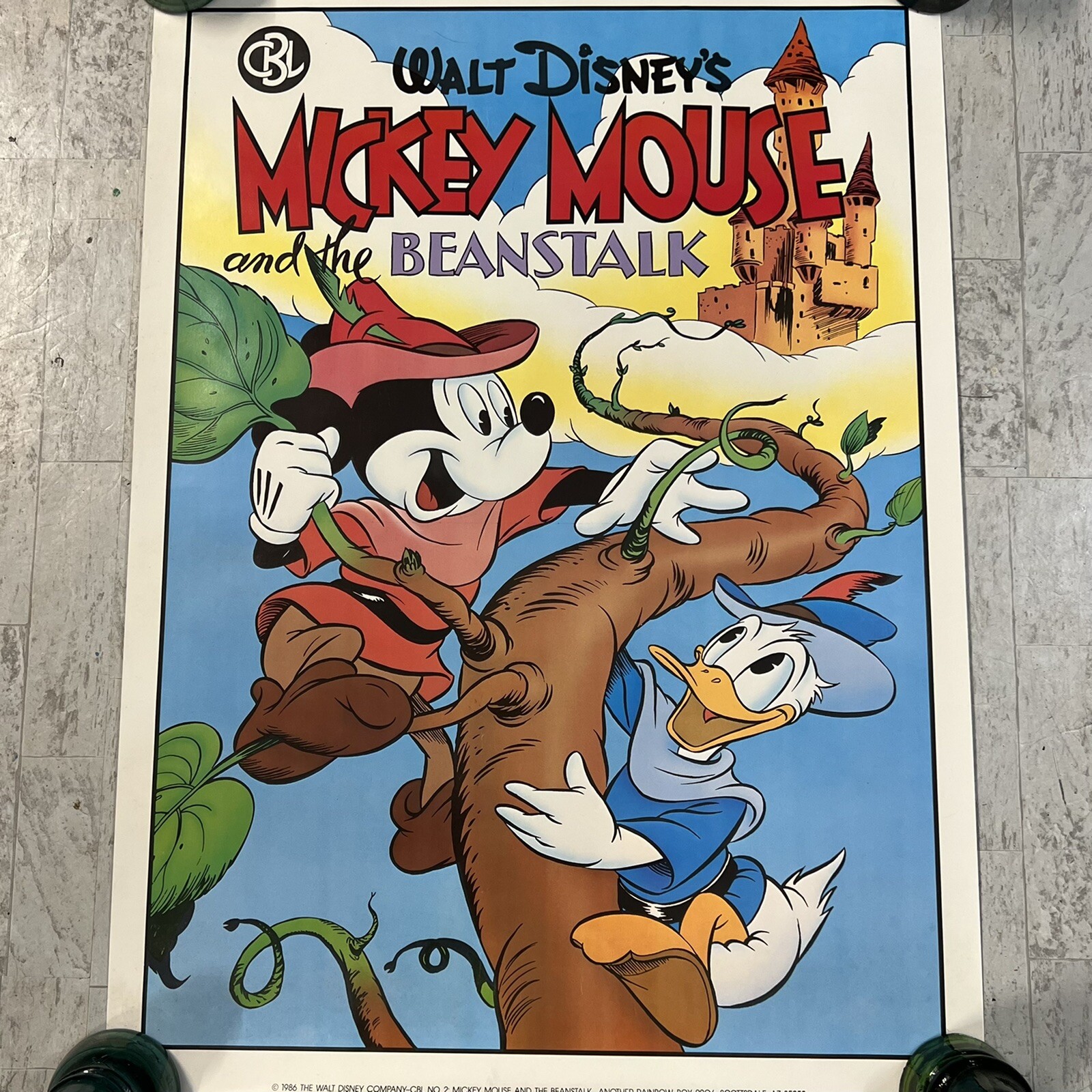 Vtg 1986 Walt Disney Mickey Mouse & the Beanstalk Poster Donald Duck Carl Barks