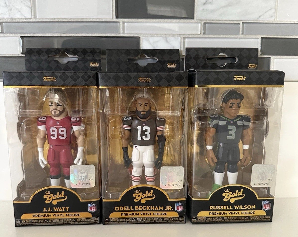 Funko Vinyl Gold NFL Russell Wilson, Odell Beckham Jr, J J Watt Figures Nib