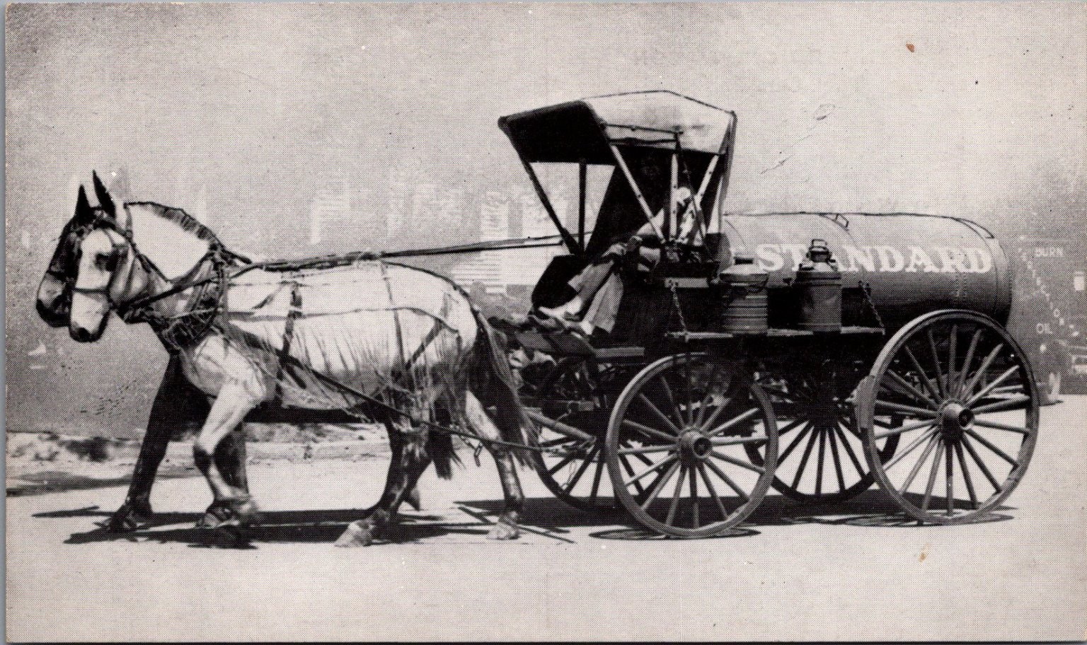 Vintage Standard Oil Wagon Horse Drawn Tanker Pioneer Village Postcard