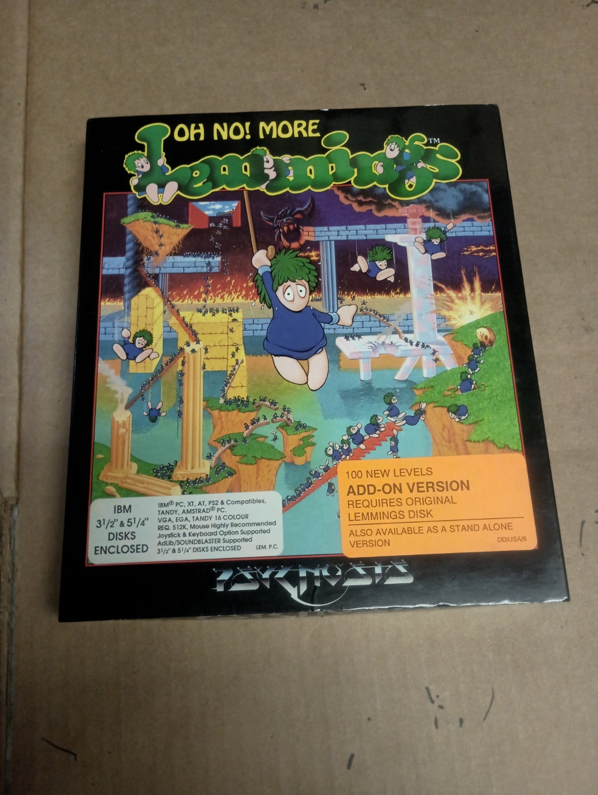 Oh No More Lemmings IBM PC Amstrad Tandy Big Box 1991 Game w/ Manual