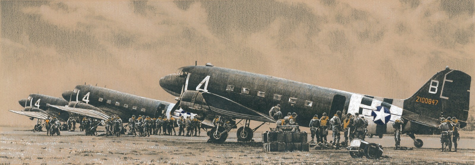 Eve of Destiny Pencil print by Richard Taylor signed by 101st Airborne veterans