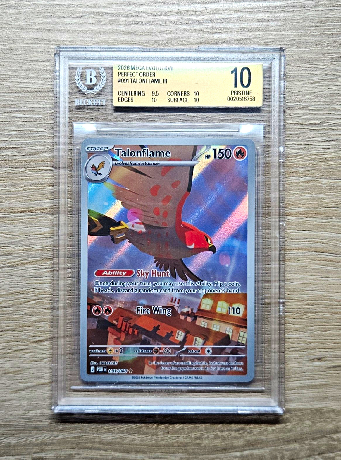 BGS 10 Talonflame IR 091/088 Mega Evolution Perfect Order Beckett Pristine 10