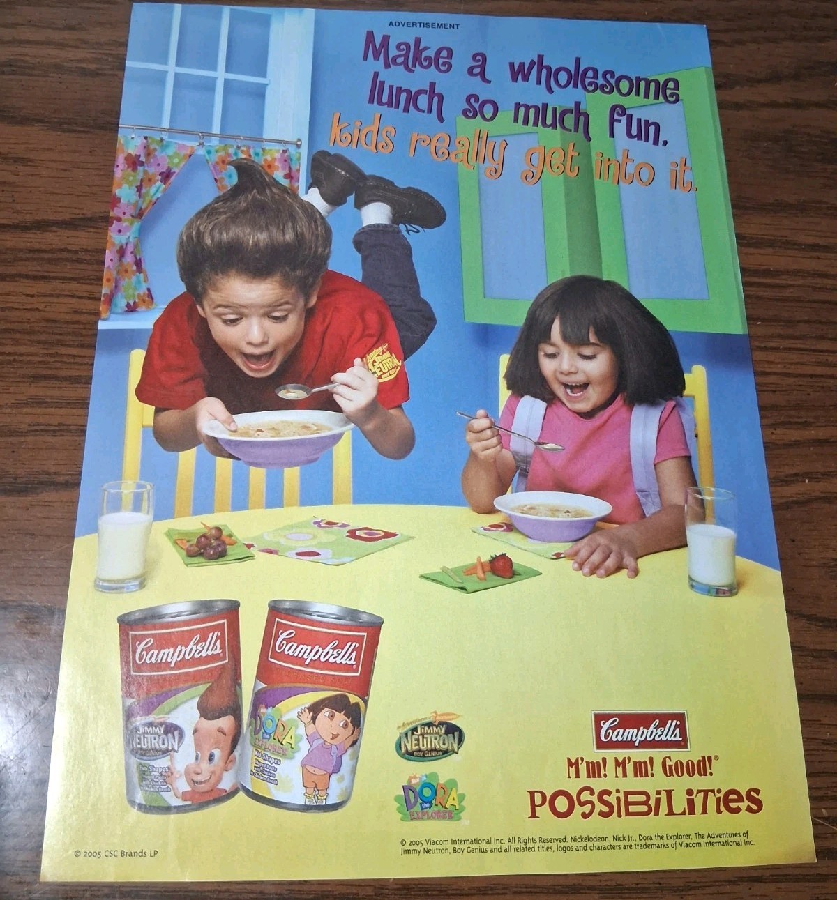 Campbell's Soup Dora The Explorer Jimmy Neutron Vintage Print Ad 2001 8x11