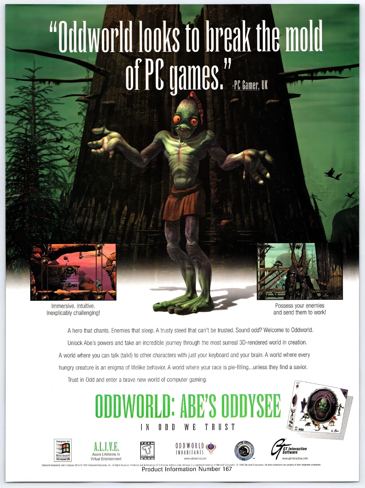 Vintage Print Ad 1997 Oddworld Abe's Oddysee PC Original Promo Poster Art