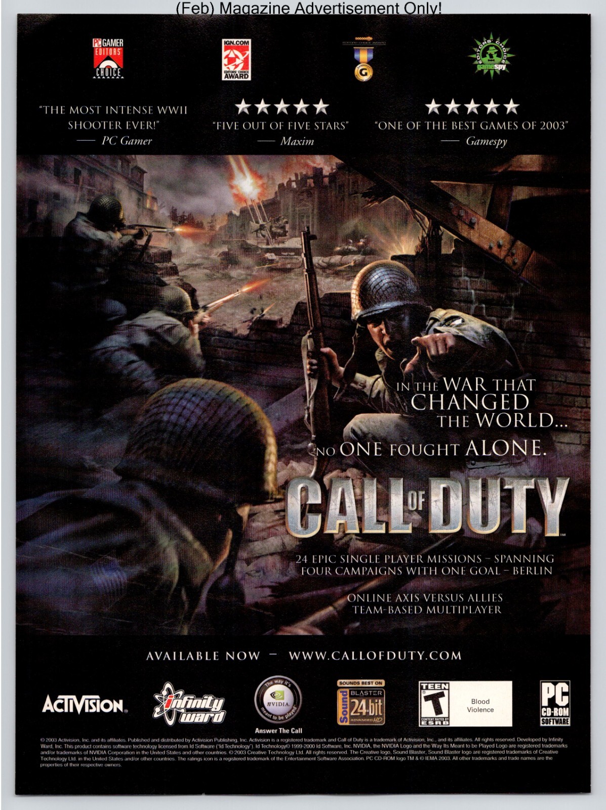 Call Of Duty Original Game Activision Promo 2004 Full Page Print Advertisement
