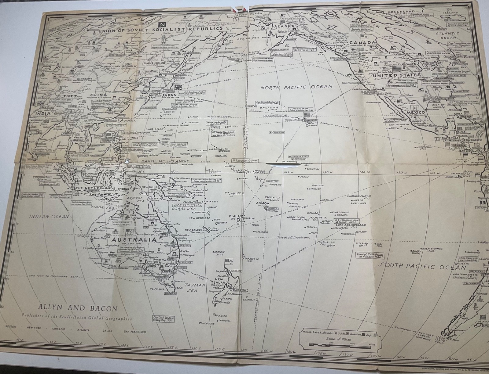 WWII Stanley Turner Dated Events World War Map Allyn Bacon Pacific Europe