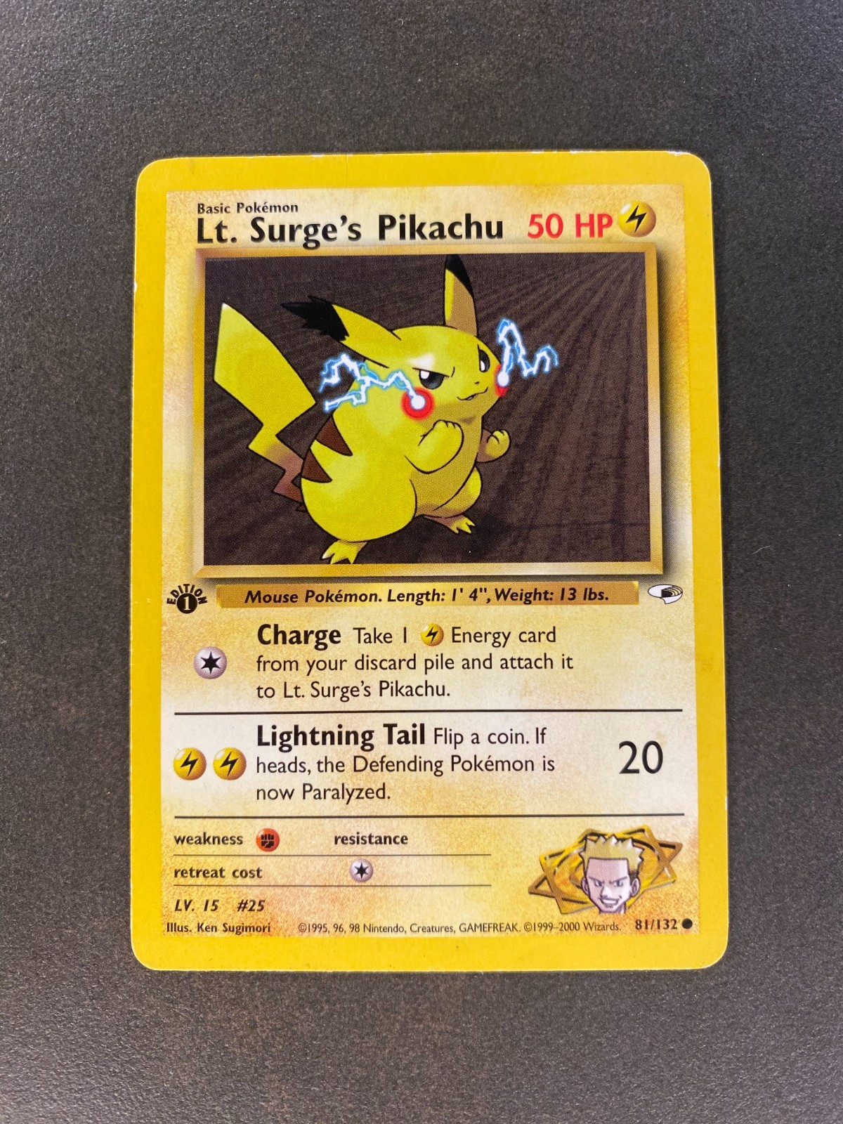 1st Edition - Lt. Surge's Pikachu 81/132 - Gym Set - Vintage Pokemon Card