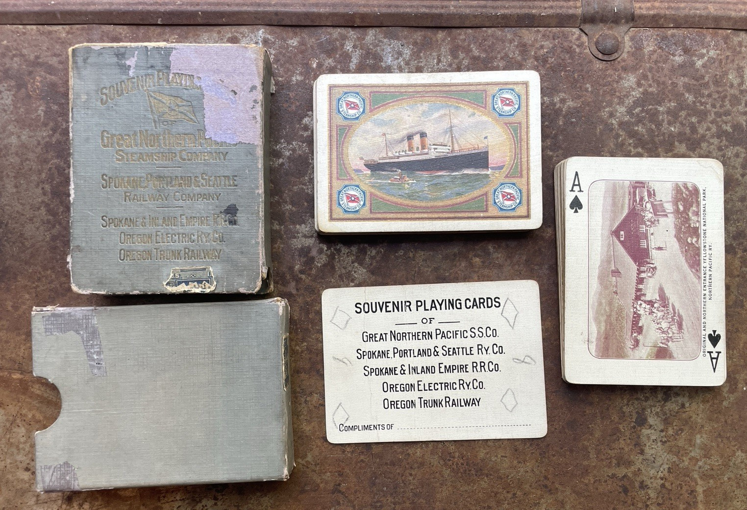 Antique c1915 Great Northern Pacific Steamship Company Playing Cards 50/52 + J