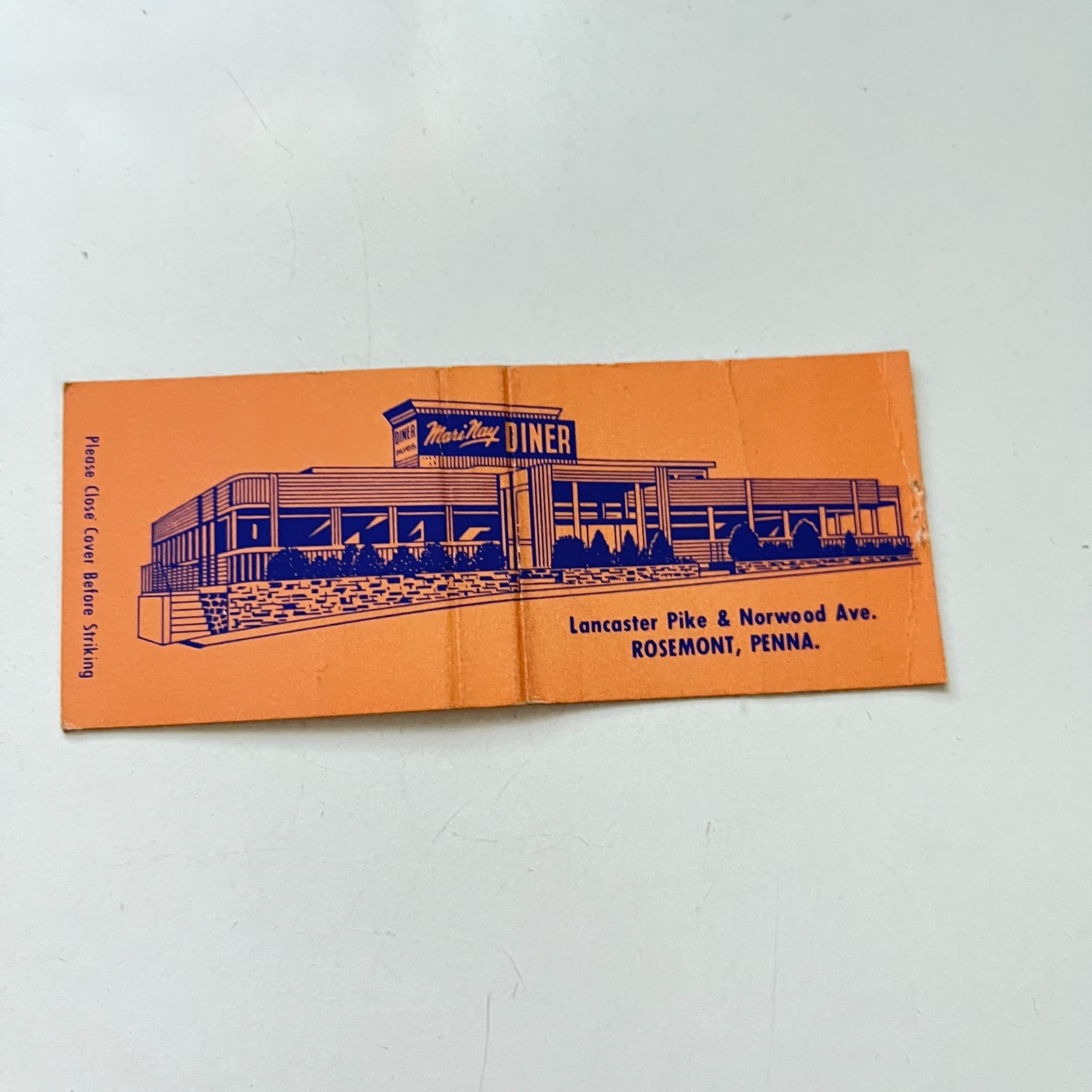 Mari Nay Diner Lancaster Pike Rosemont PA Vintage Matchbook Cover 4MB99-6