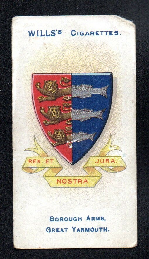 GREAT YARMOUTH BOROUGH ARMS 1905 W.D. & H.O. WILLS CIGARETTES ARMS #99 NO CREASE