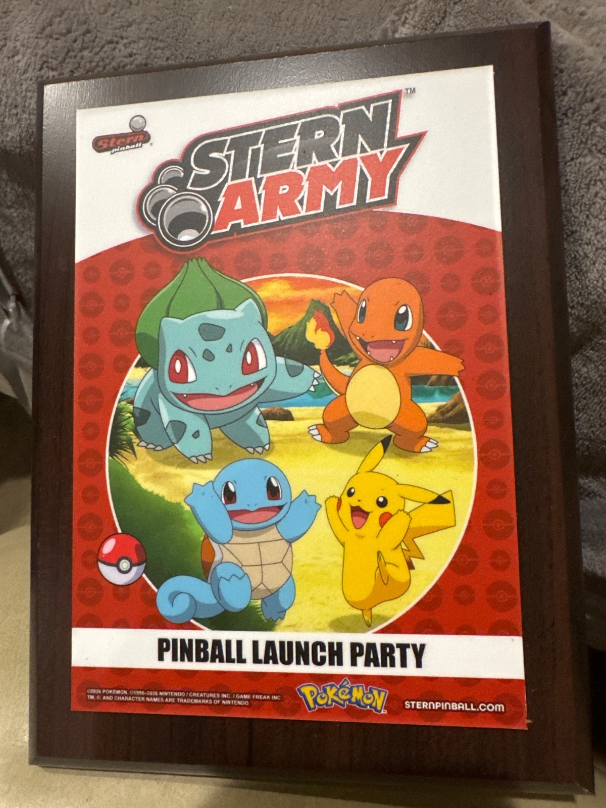 Stern Pinball Launch Party Pokemon Pinball Grand Champion Plaque Rare