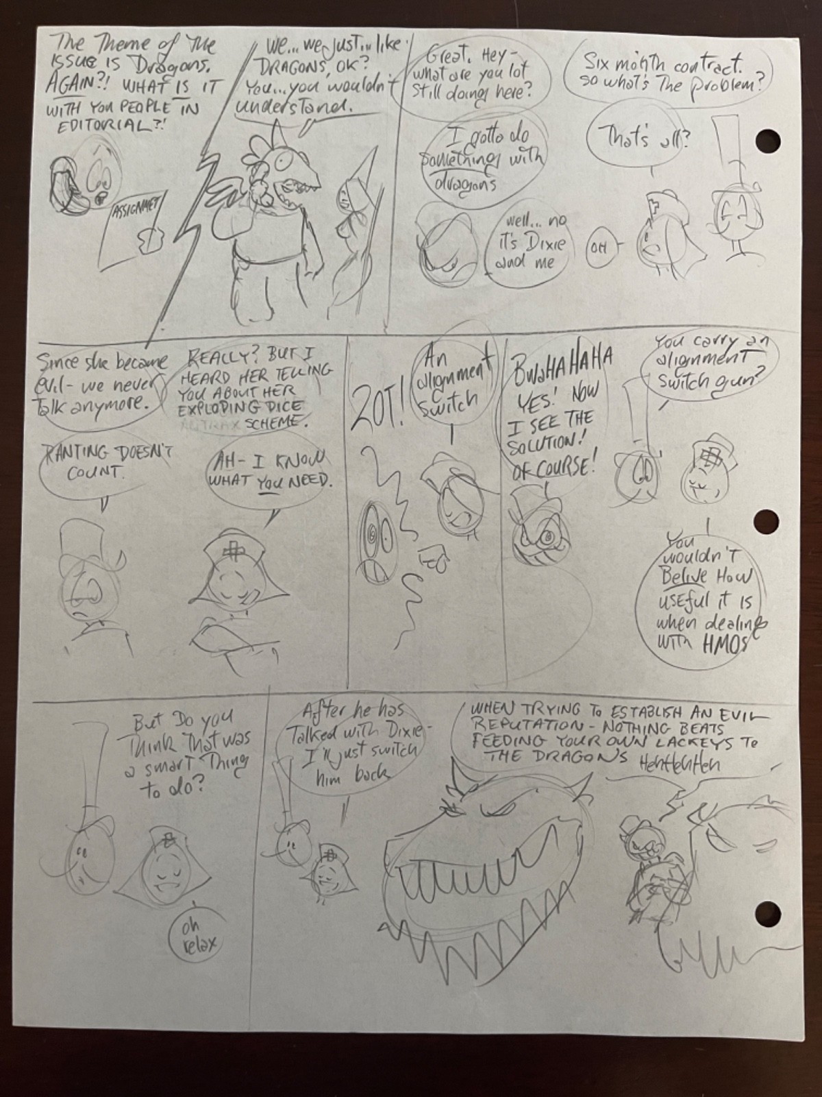A Phil Foglio Dragon Magazine Comict Original  Rough Layout Drawing.
