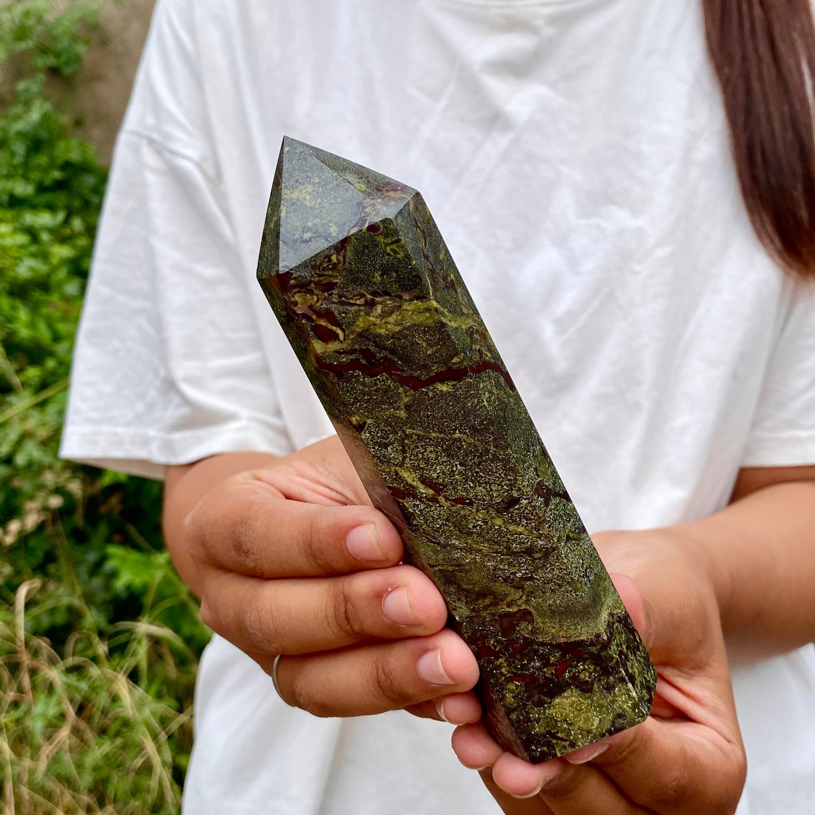 430G  Natural dragon blood stone Column Quartz Crtal Obelisk Energy Healing