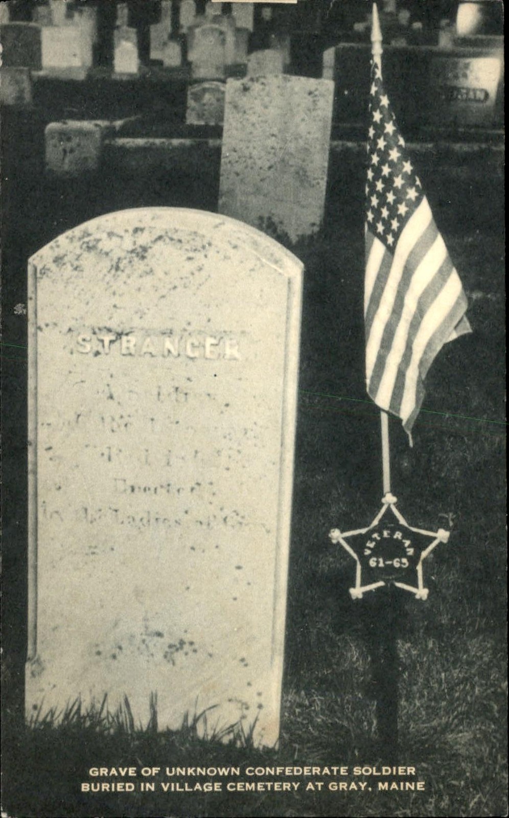 Gray ME Unknown Confederate Soldier Grave c1940s-50s Vintage Postcard