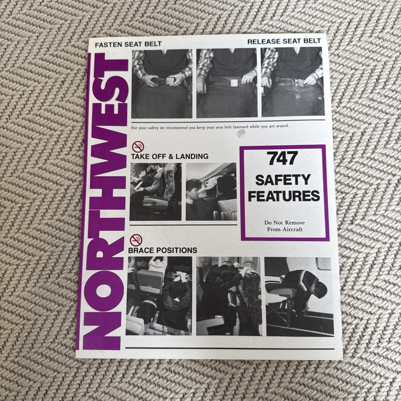 NORTHWEST AIRLINES Vintage Boeing 747 Safety Card - Rare Collectible