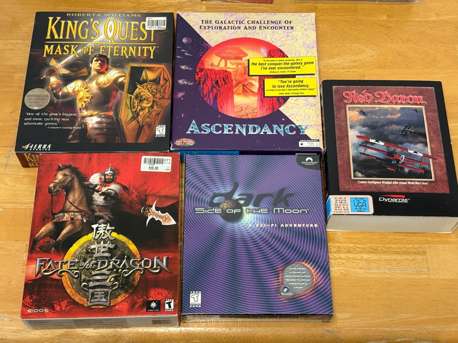 Big Box PC Games Lot: Fate of the Dragon, Red Baron, Ascendancy, King's Quest, +