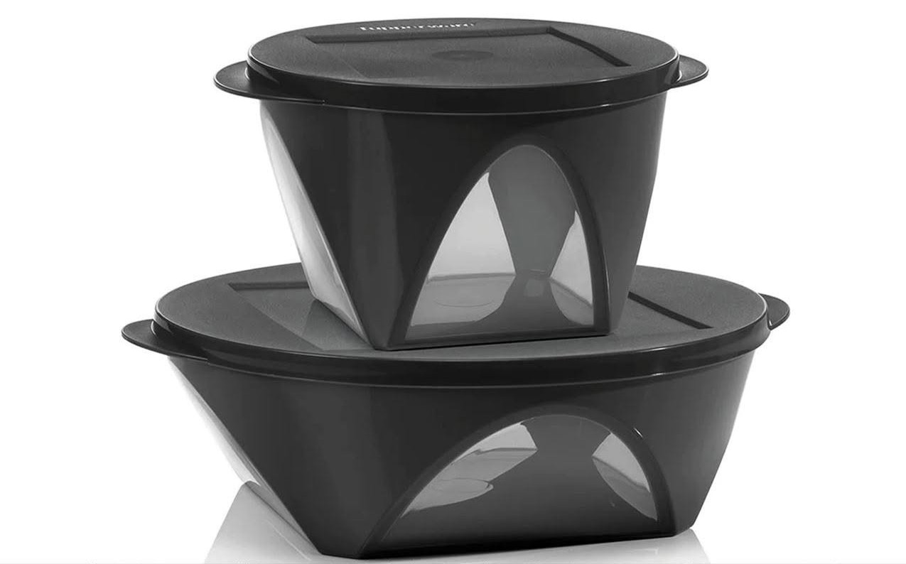 New Tupperware Clear Window Impressions Serving Bowl 2pc Set