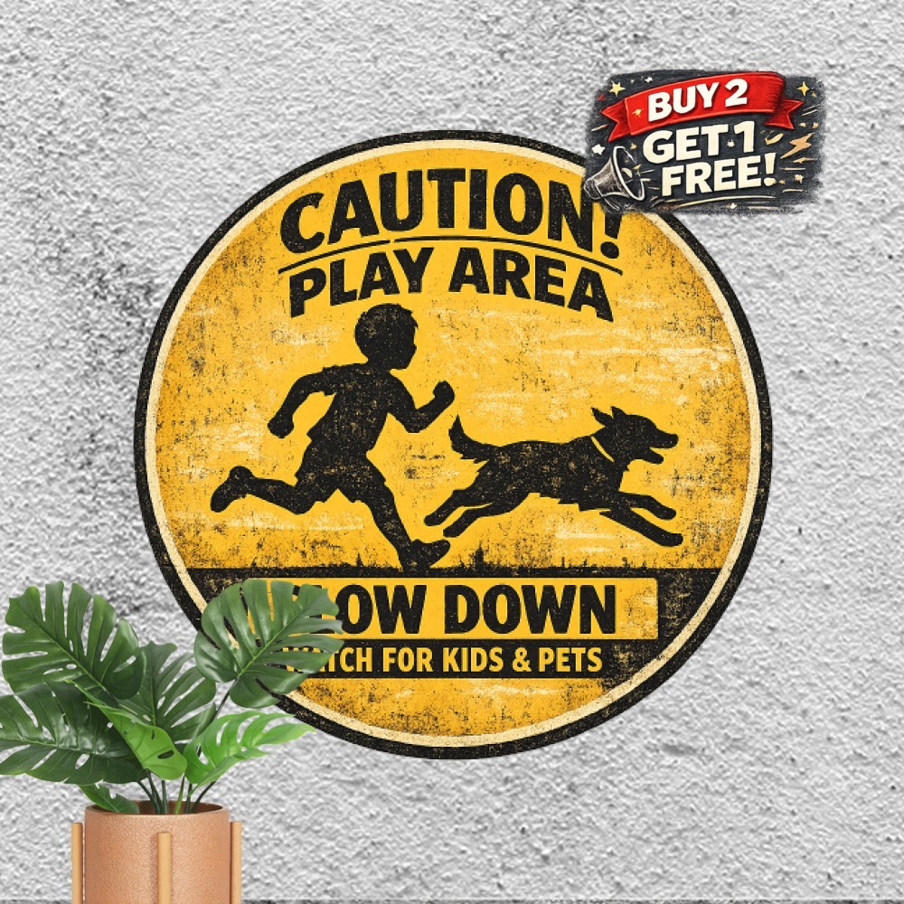 Playful Puppy Dog Pet Canine Lover Decor 8x8 Round Metal Tin Sign Wall Plaque