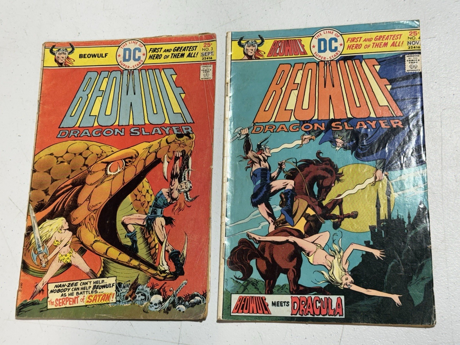 BEOWULF #3 & 4 (DC 1975) LOT OF 2 SERPENT OF SATAN & DRACULA VINTAGE