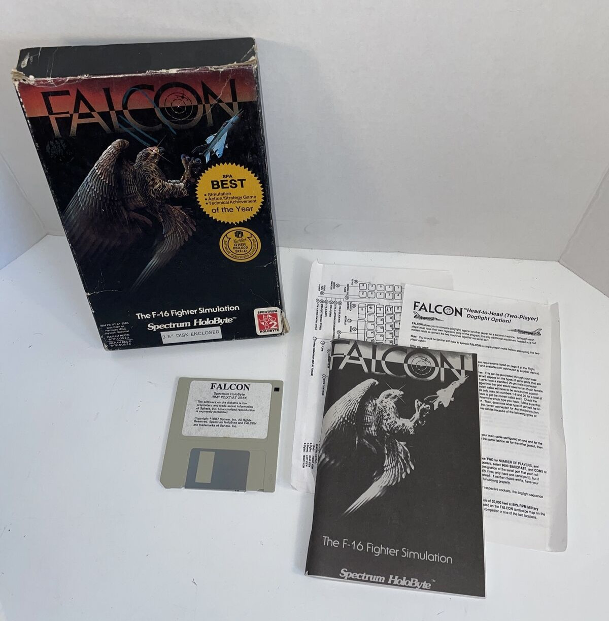 HoloByte Falcon AT F-16 Fighter Simulation Big Box IBM PC on 3.5