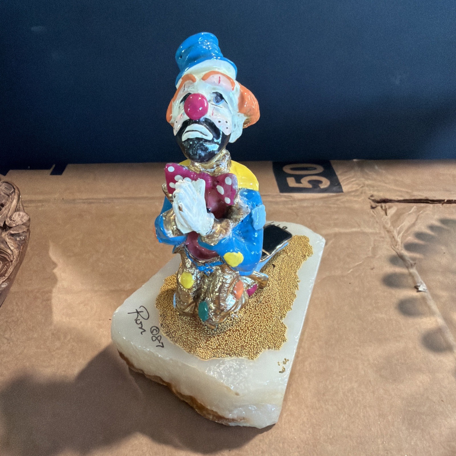 Vintage Signed RON LEE Clown Figurine 1987 “Hobo Joe Praying