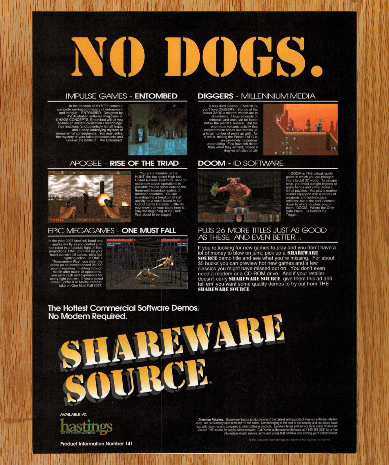 Shareware Source Demo Doom No Dogs - Video Game Print Ad / Poster Promo Art 1995