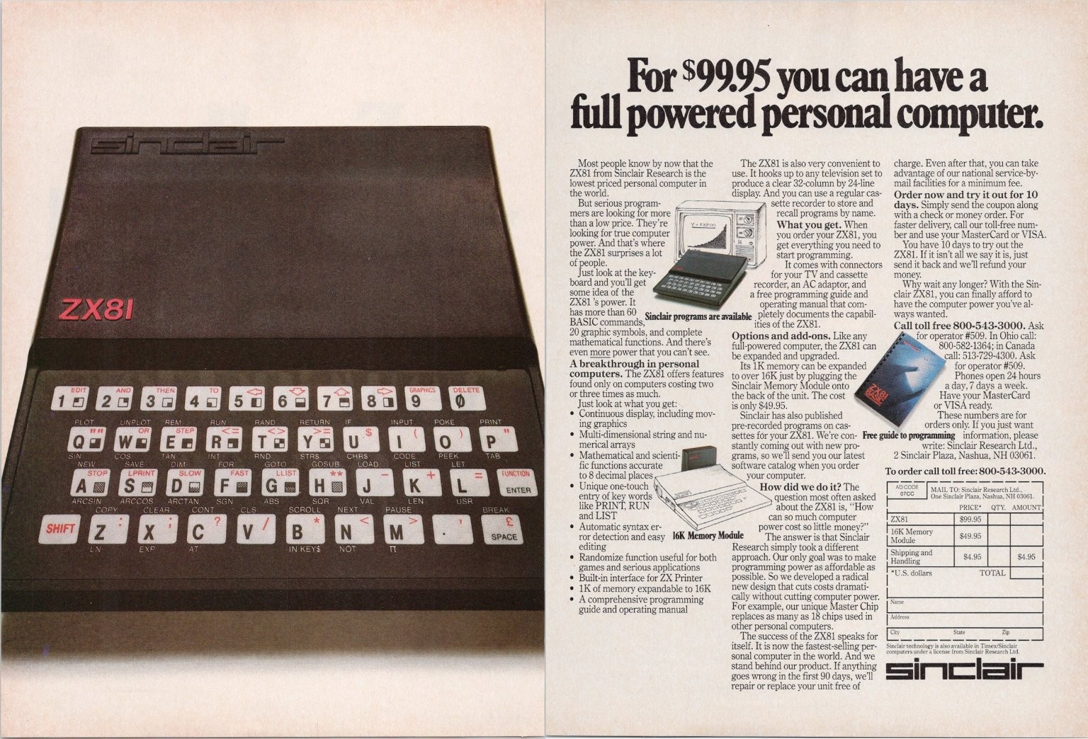 Sinclair ZX81 Computer Vintage 2pg Magazine Ad Print Early 80s Home PC