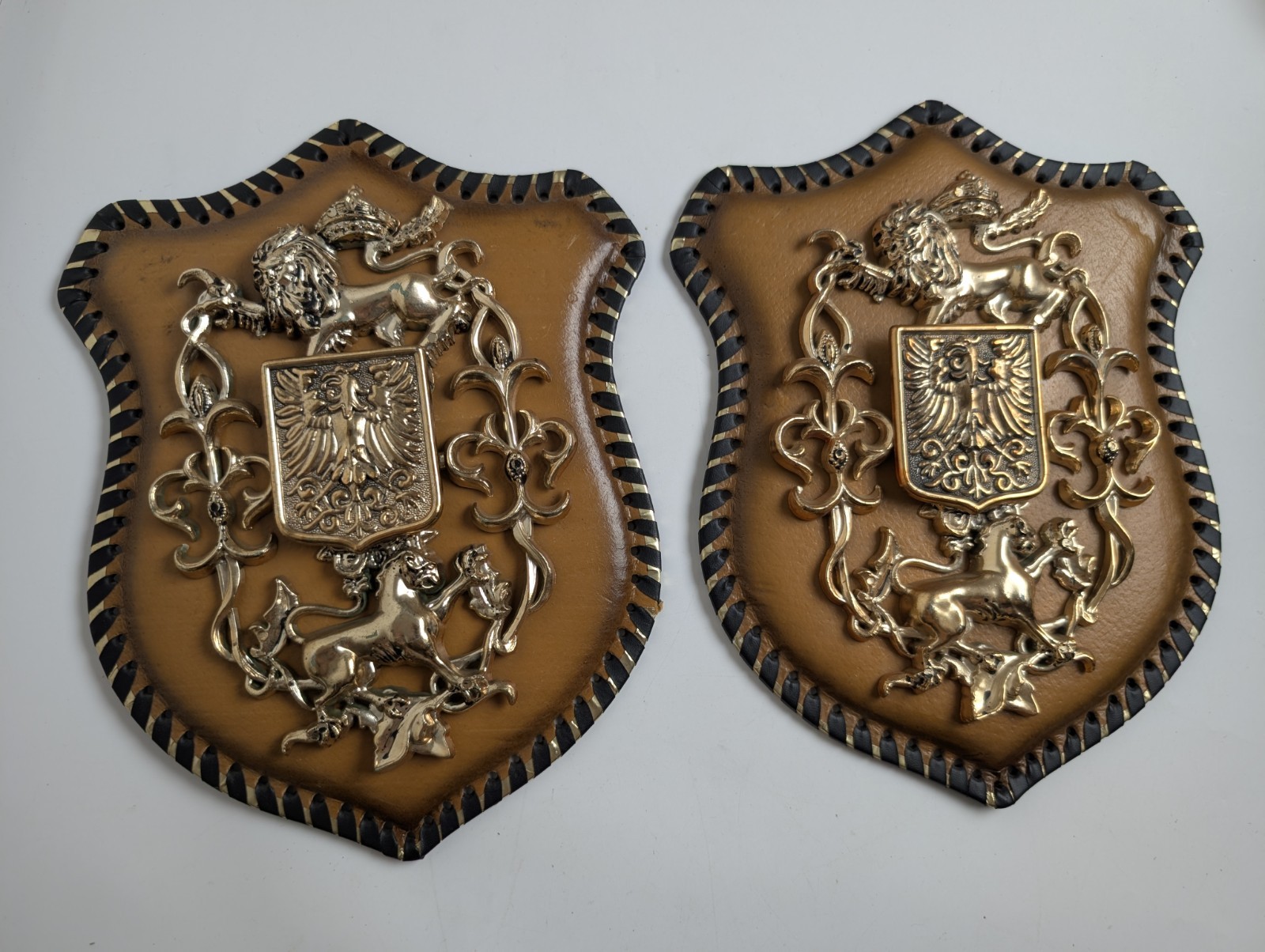 Vintage Spanish Heraldic Coat of Arms Wall Plaques Set of 2 Made in Spain