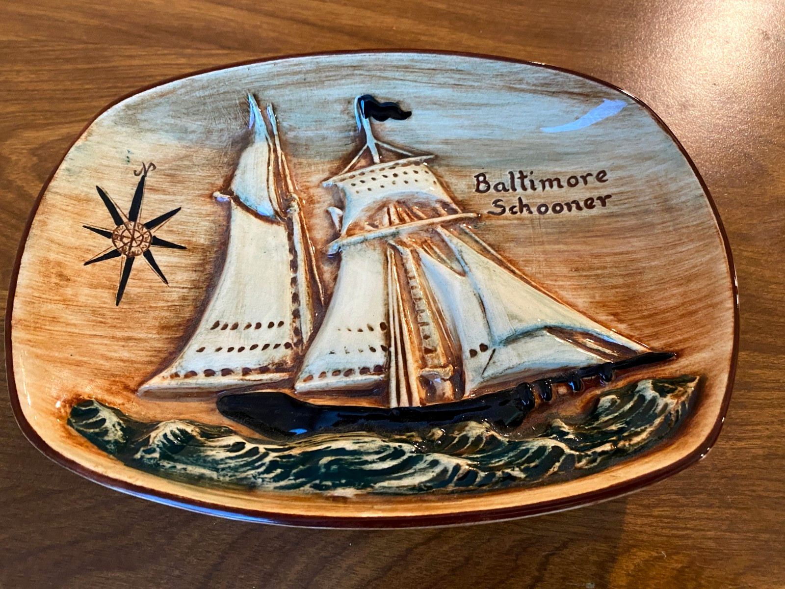 Pennsbury Pottery Baltimore Schooner Nautical Vintage Ship Plaque or Tray Rare