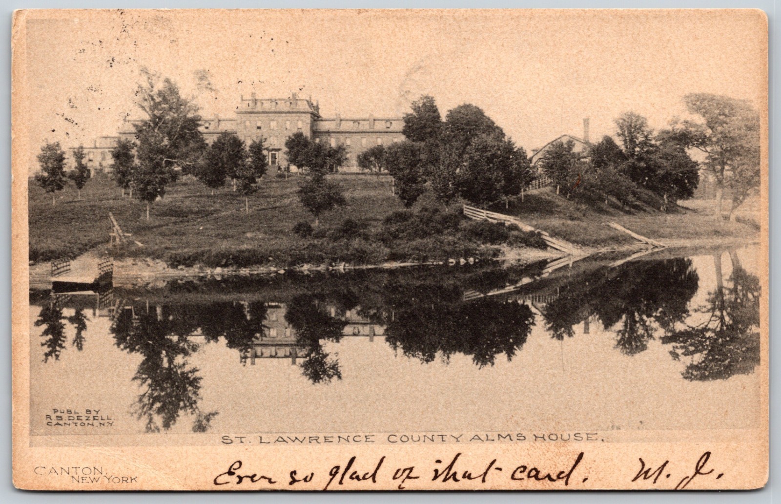 1907 St Lawrence County Alms House Canton NY Reflection ANTIQUE Postcard 5601