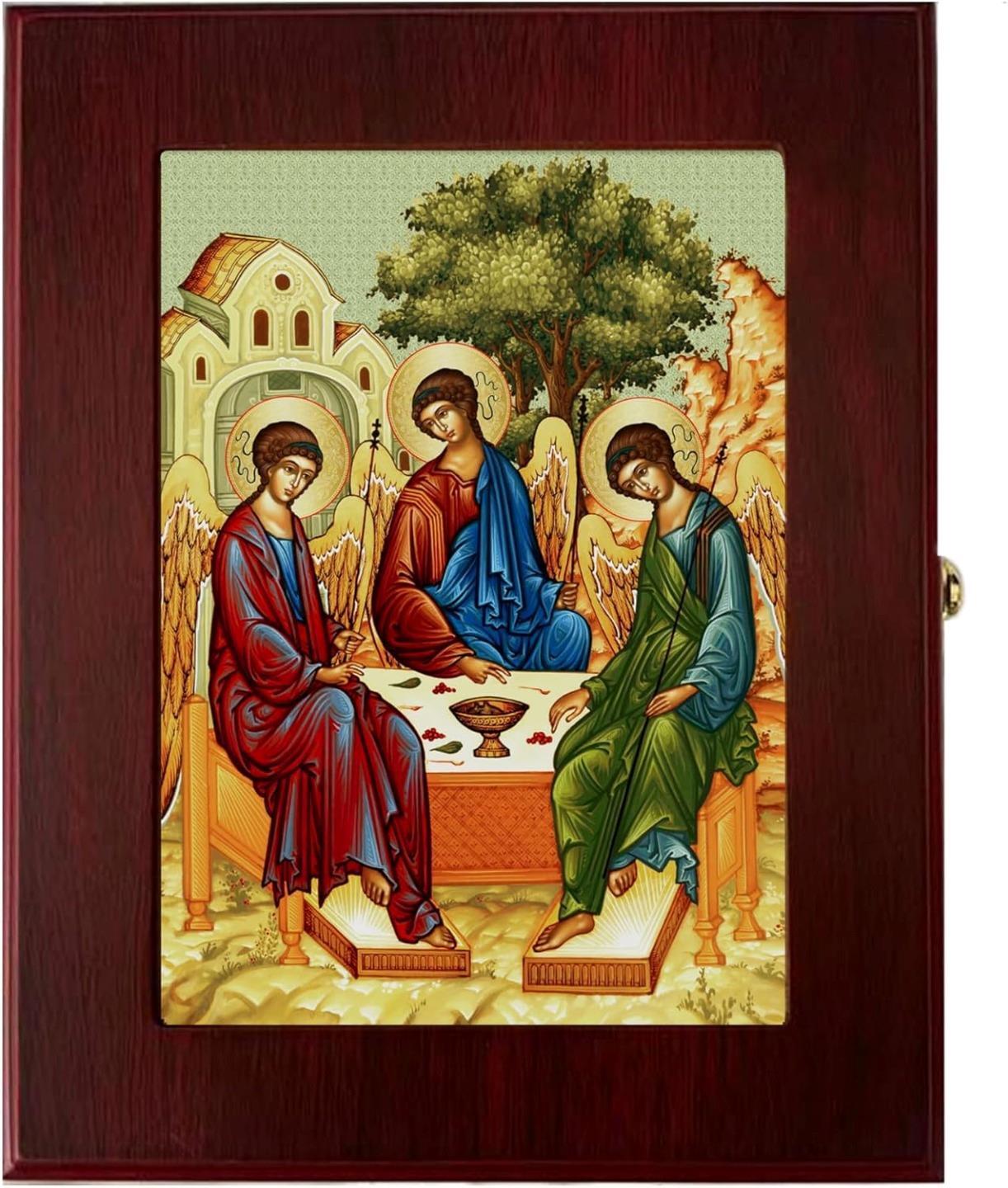 Old Testament Holy Trinity Angels Wall Hanging Icon Box for Rosaries 7.5 In